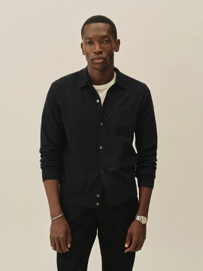 Dress Navy California Cashmere Collared Cardigan