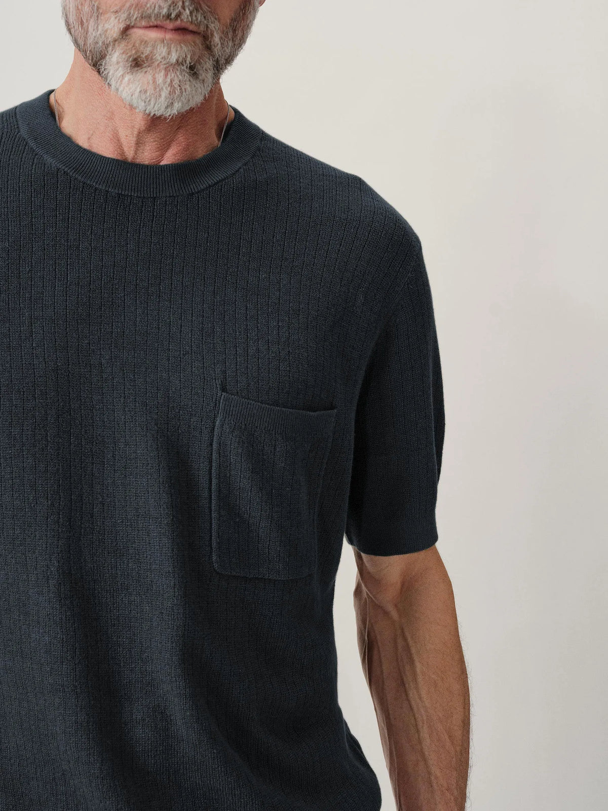 Washed Navy Yuma Hemp Rib Knit Pocket Tee