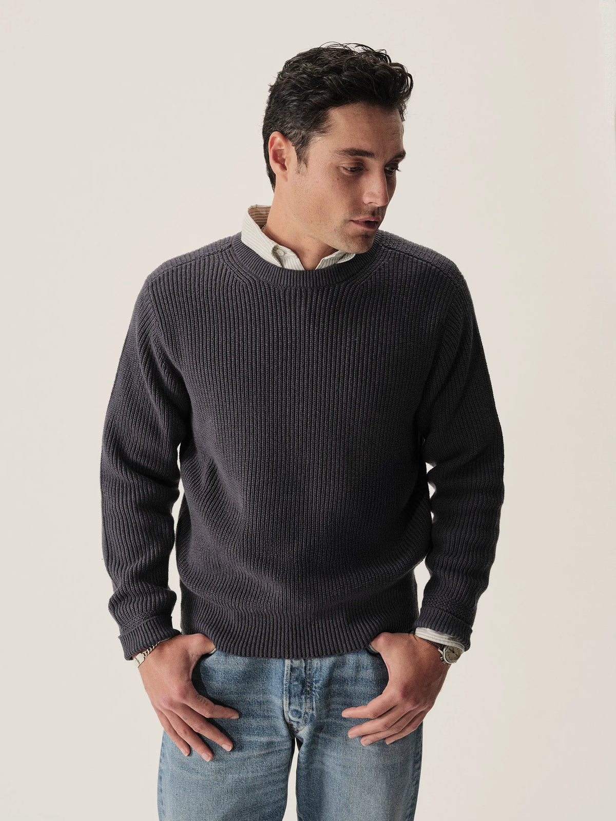 Faded Indigo Seafarer Cotton Rib Crew