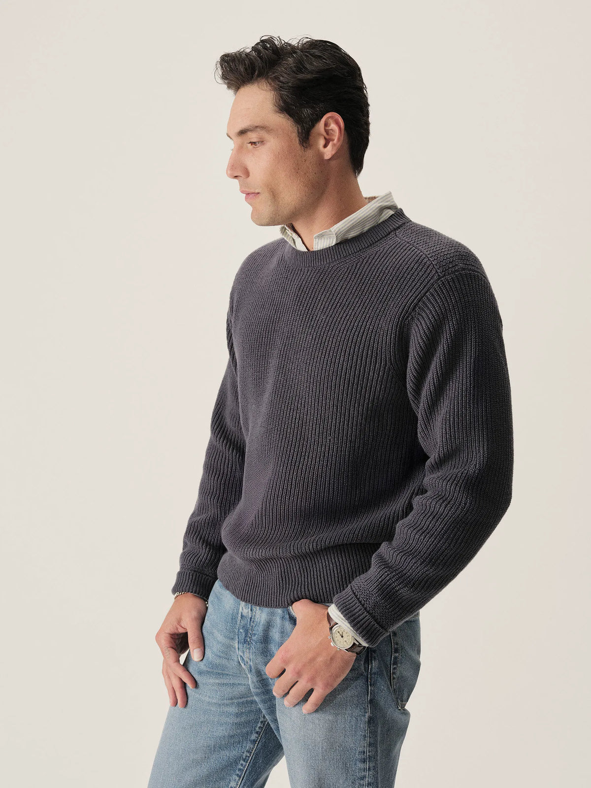 Faded Indigo Seafarer Cotton Rib Crew