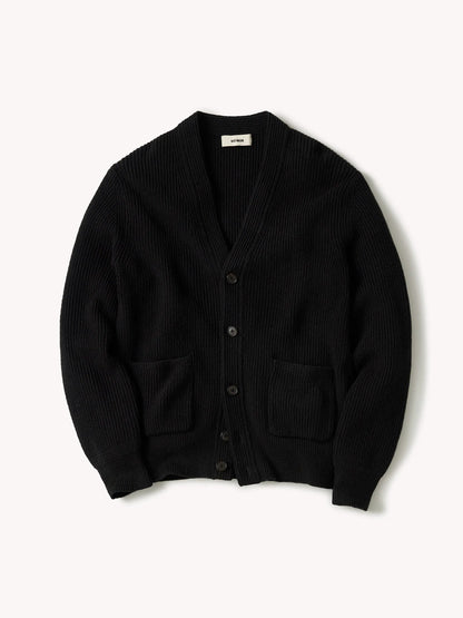 Black Seafarer Cotton Rib Cardigan
