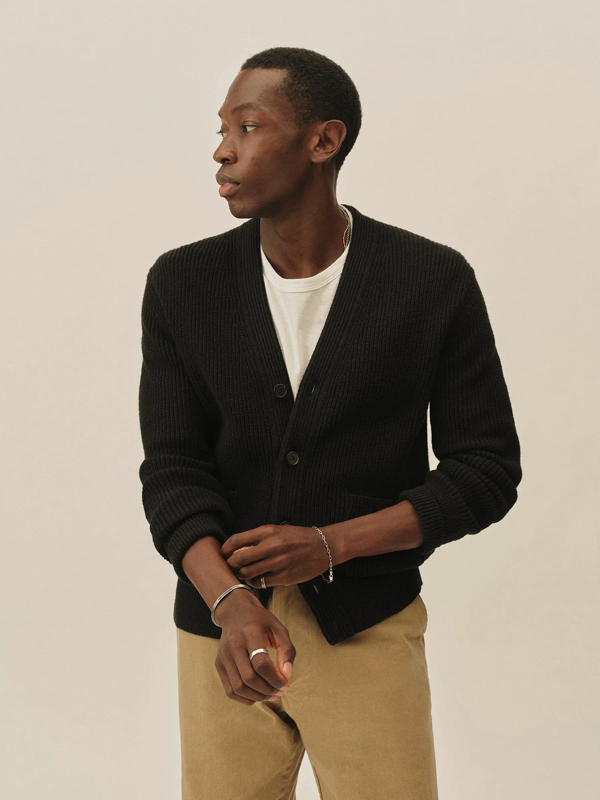 Black Seafarer Cotton Rib Cardigan
