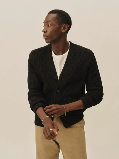 Black Seafarer Cotton Rib Cardigan