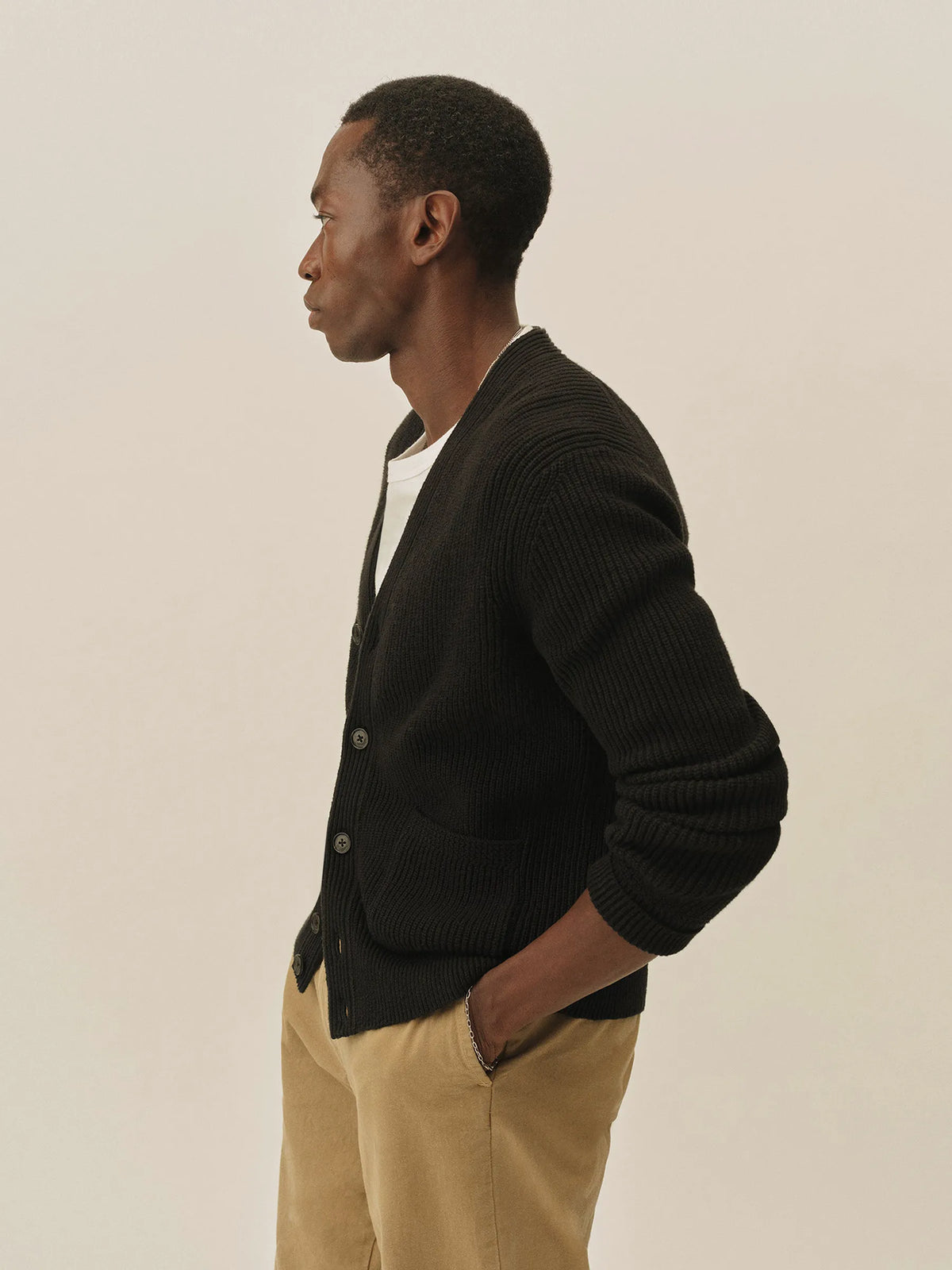 Black Seafarer Cotton Rib Cardigan