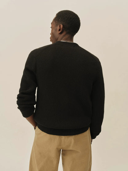 Black Seafarer Cotton Rib Cardigan