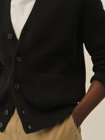 Black Seafarer Cotton Rib Cardigan