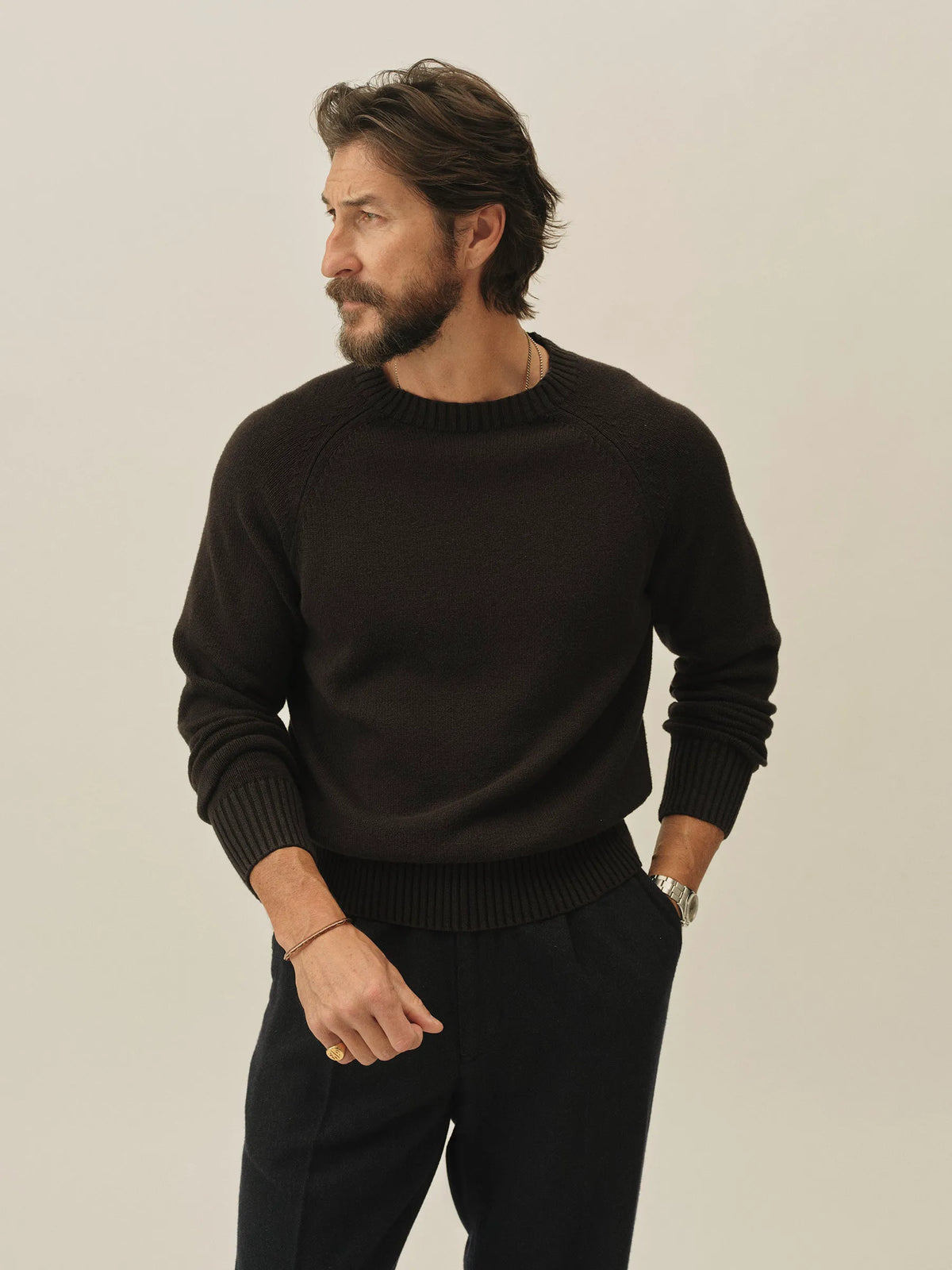 Faded Black Venice Wash Seafarer Traveler Cotton Crew