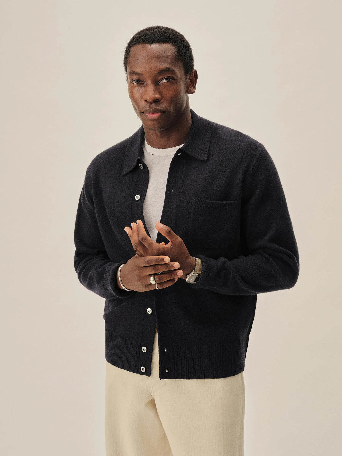 Dark Navy Heritage Wool Collared Cardigan