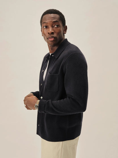 Dark Navy Heritage Wool Collared Cardigan