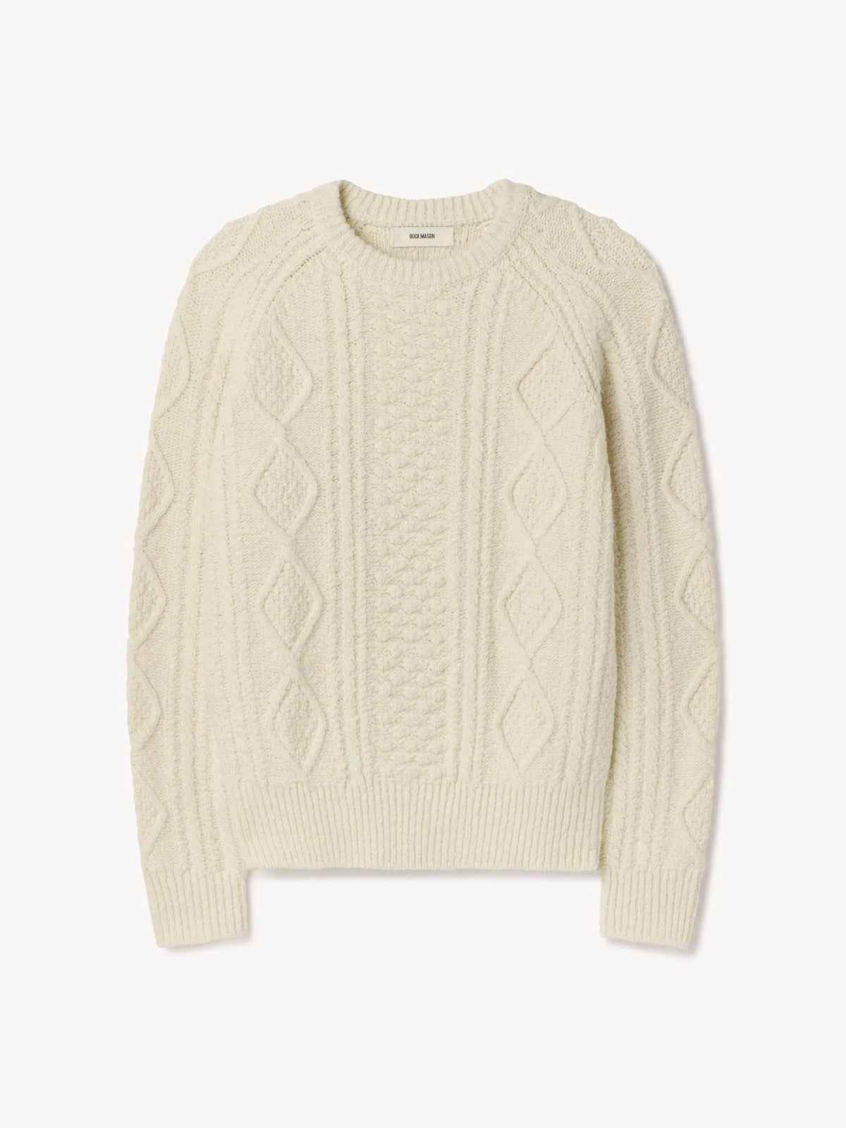 Ivory Seastack Wool Tweed Cable Crew