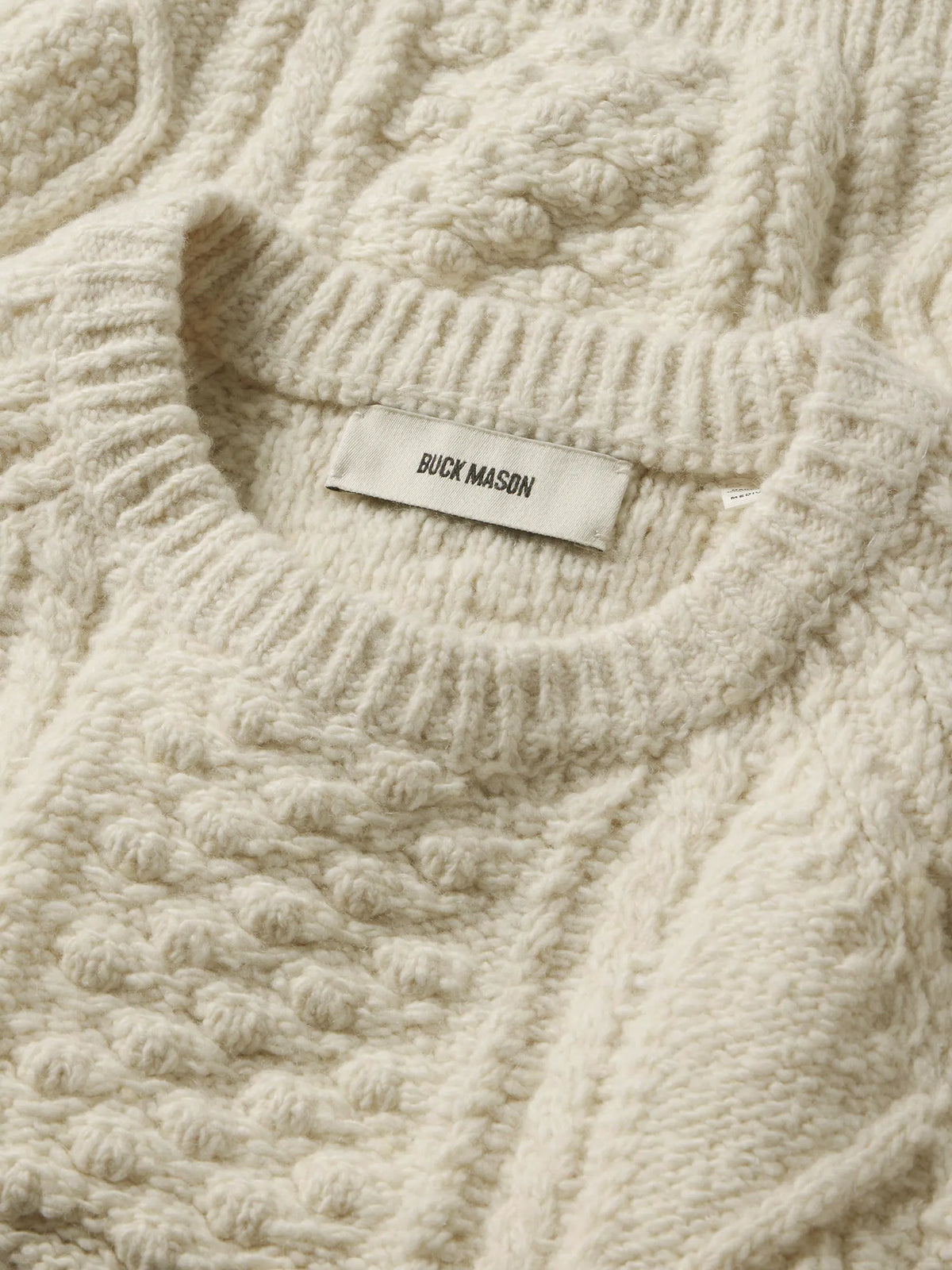 Ivory Seastack Wool Tweed Cable Crew