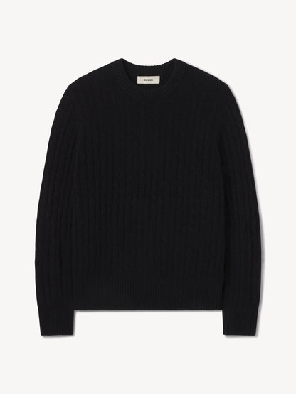 Black California Cashmere Cable Crew