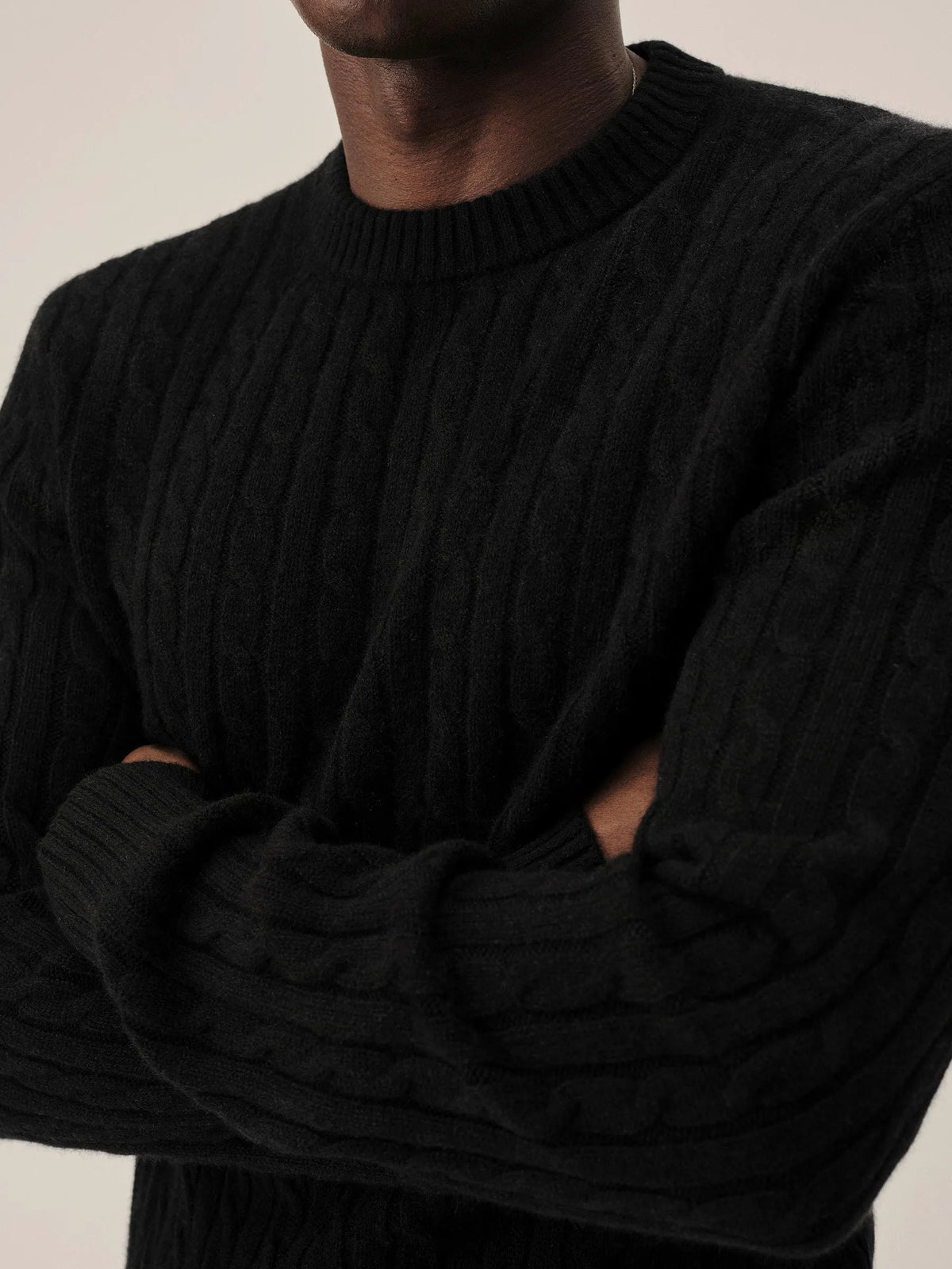 Black California Cashmere Cable Crew