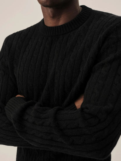 Black California Cashmere Cable Crew