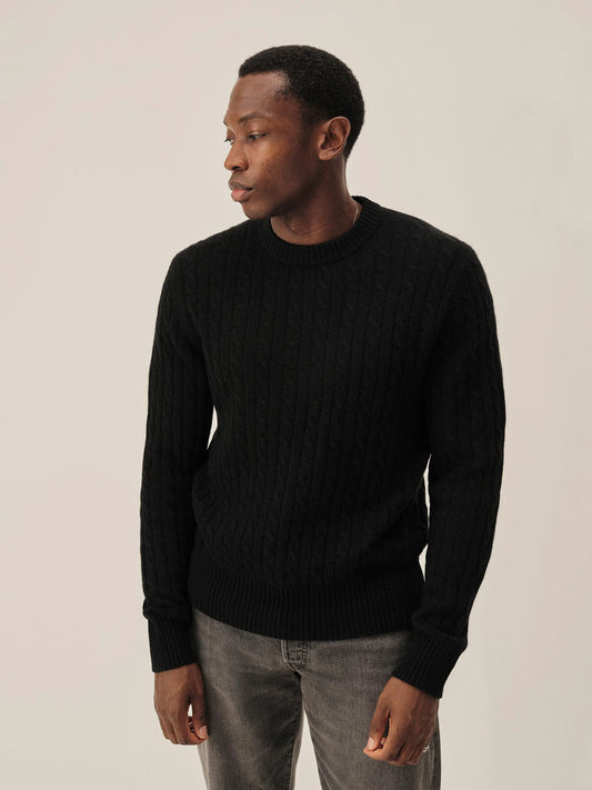 Black California Cashmere Cable Crew