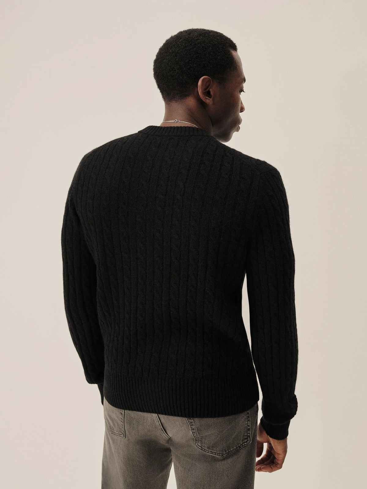 Black California Cashmere Cable Crew