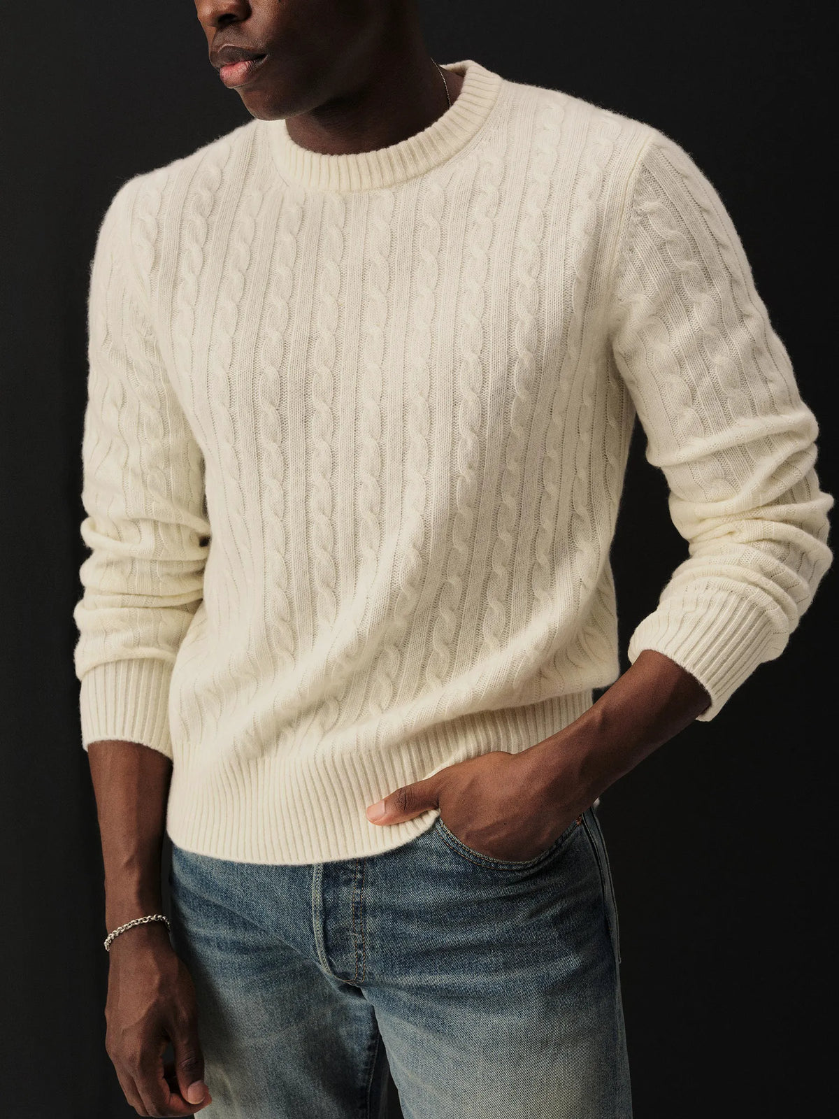 Natural California Cashmere Cable Crew