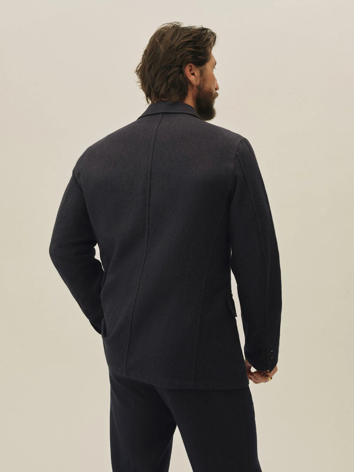 Navy Charcoal Herringbone Cloudloom Cotton Wool Carry-On Jacket