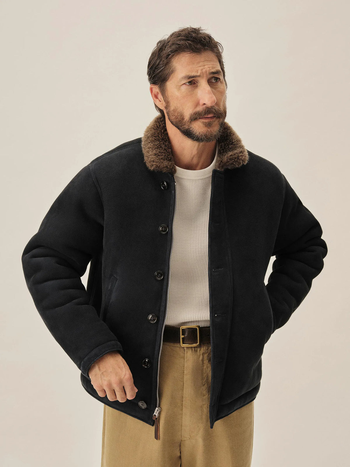 Indigo Polar Shearling Deck Jacket
