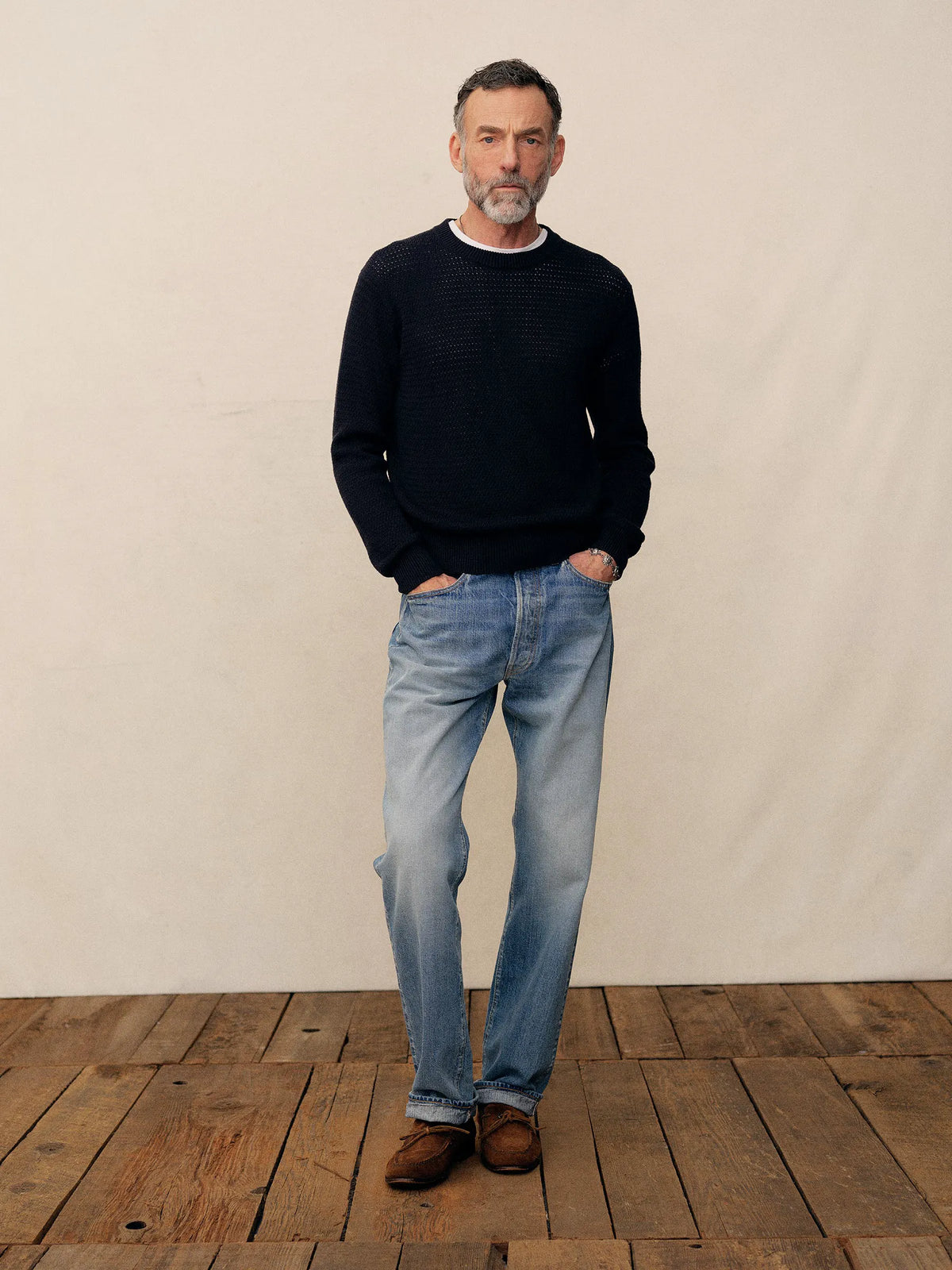 Dark Navy Rope-Knit Yuma Hemp Crew