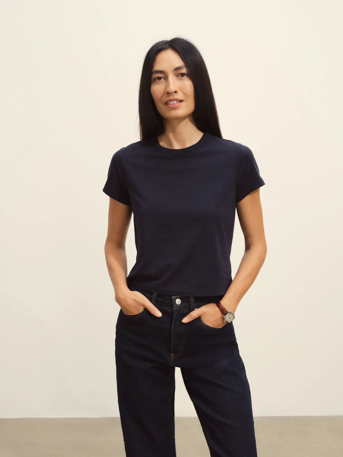 Dark Navy Pima Boxy Crew