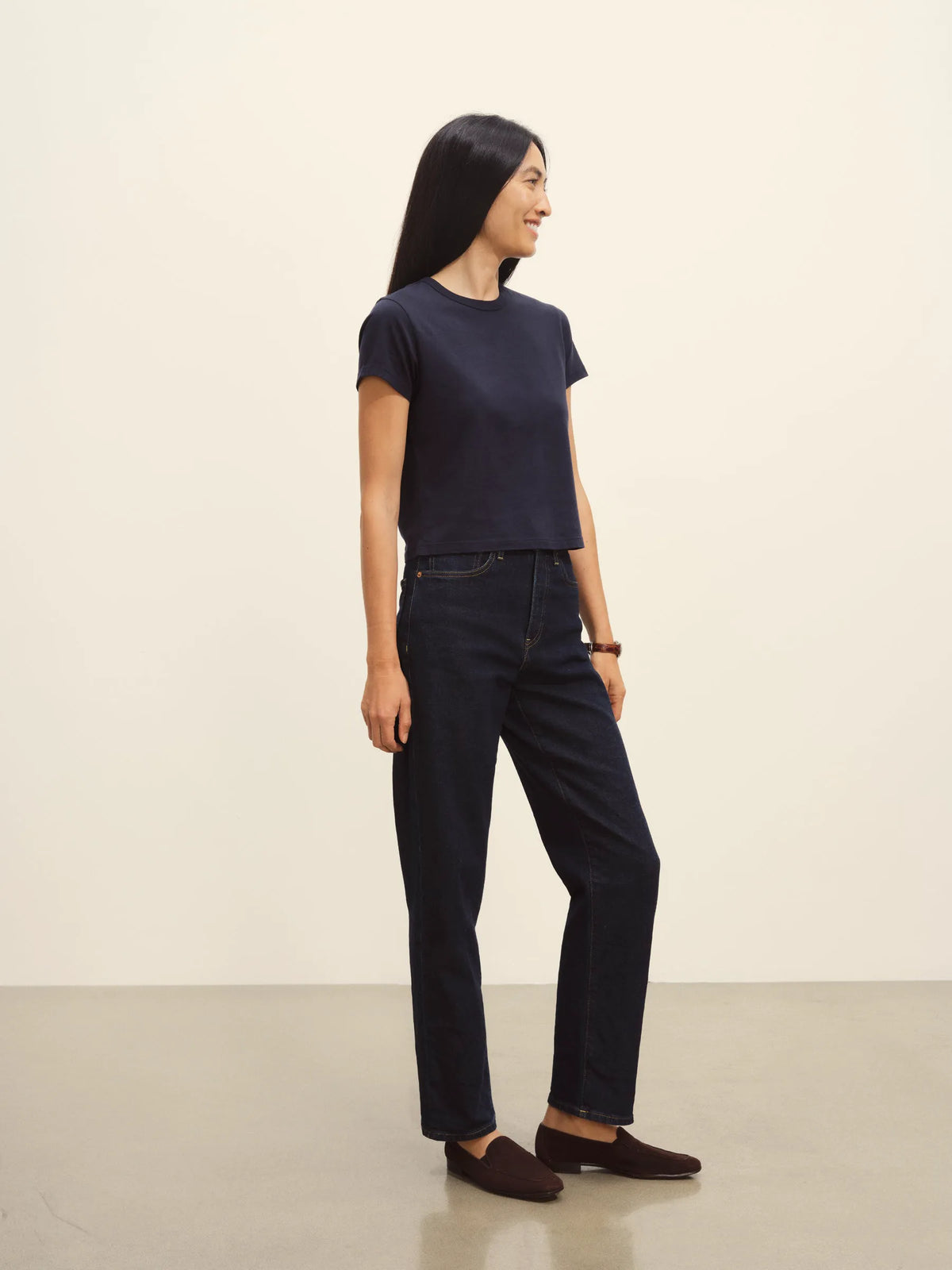 Dark Navy Pima Boxy Crew