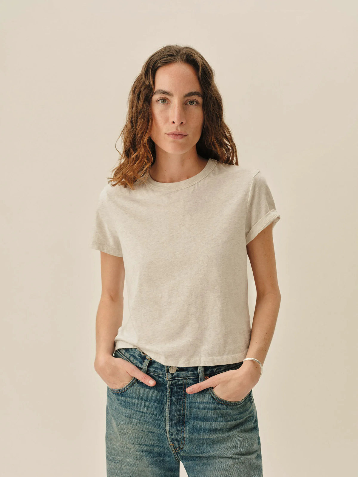 Heather Oat Pima Boxy Crew