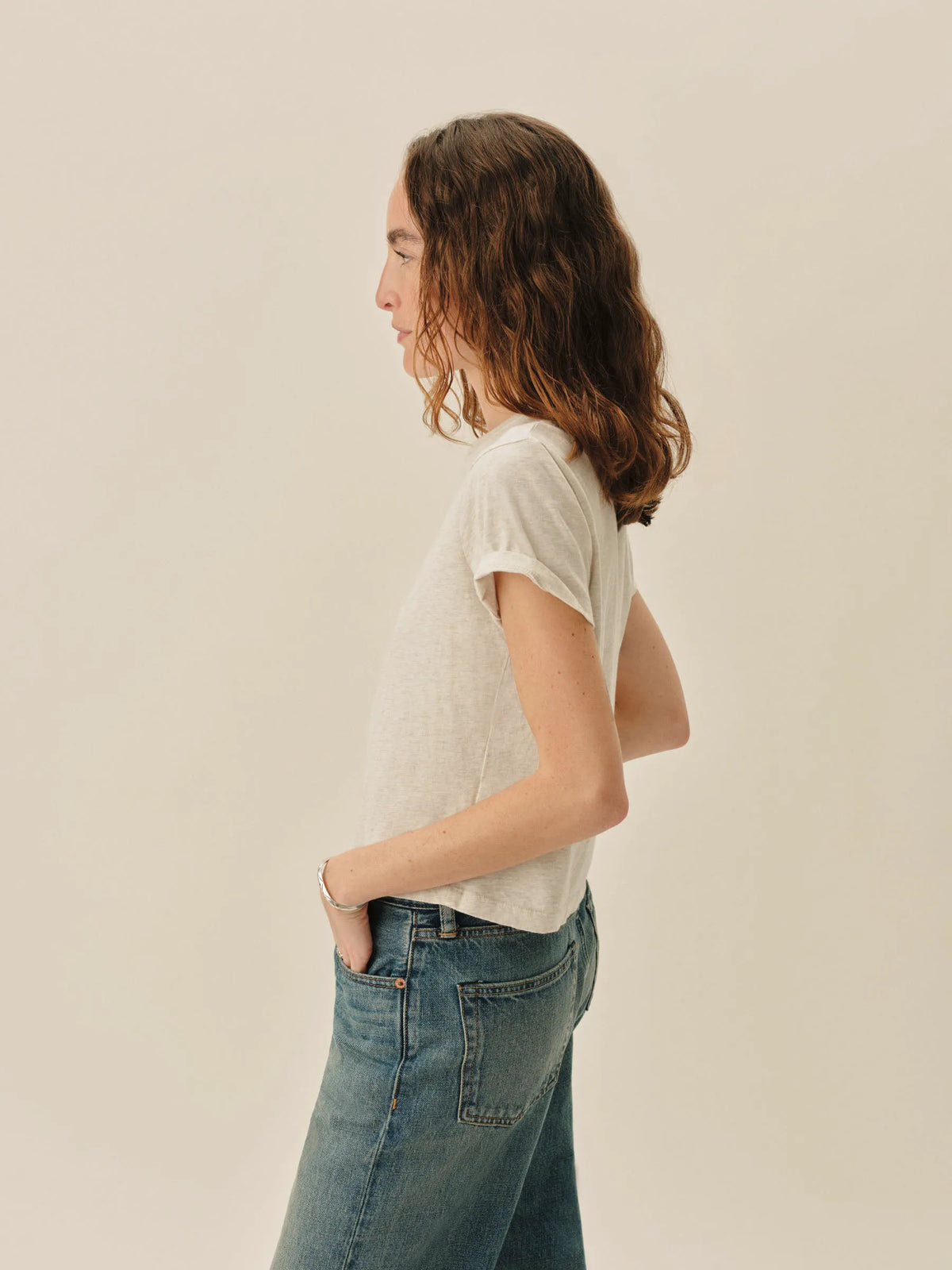 Heather Oat Pima Boxy Crew