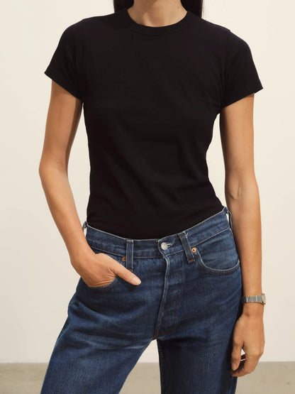 Black Pima Slim Crew