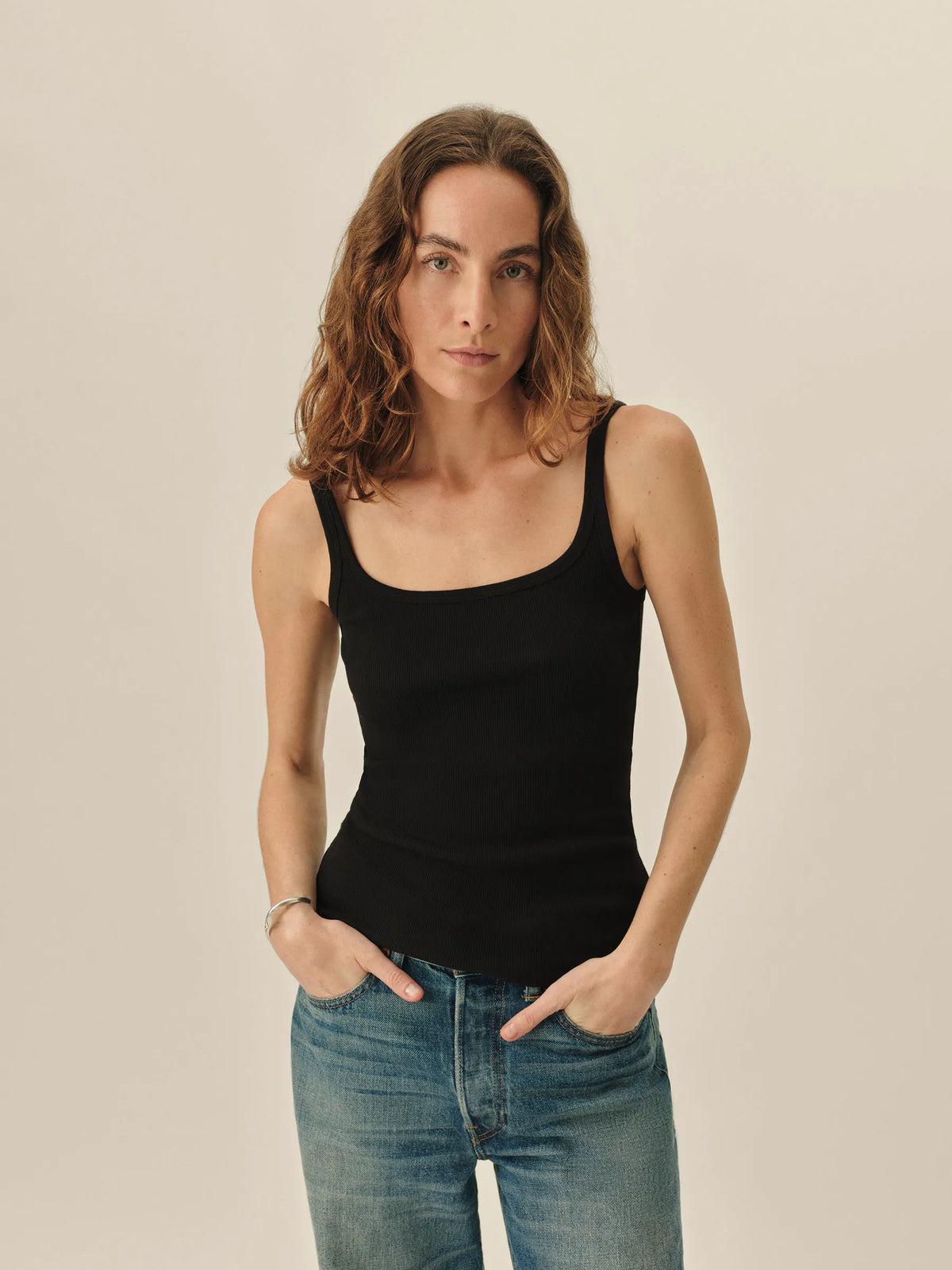 Black Surplus Rib Scoop Neck Tank