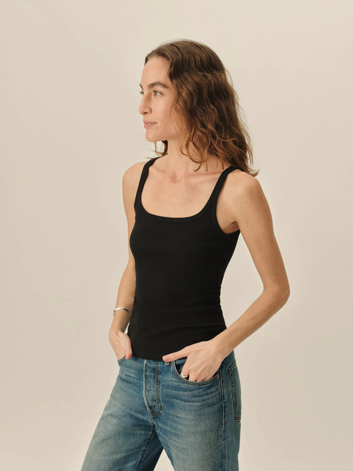 Black Surplus Rib Scoop Neck Tank