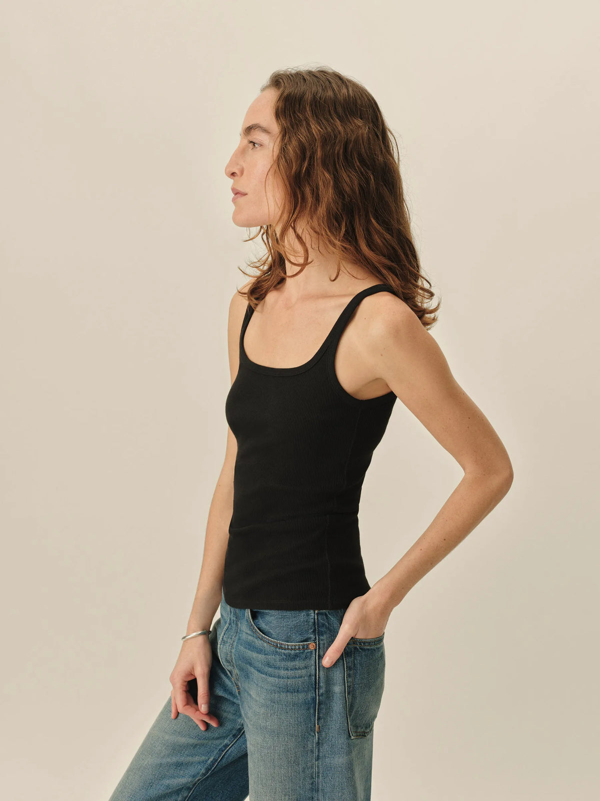 Black Surplus Rib Scoop Neck Tank