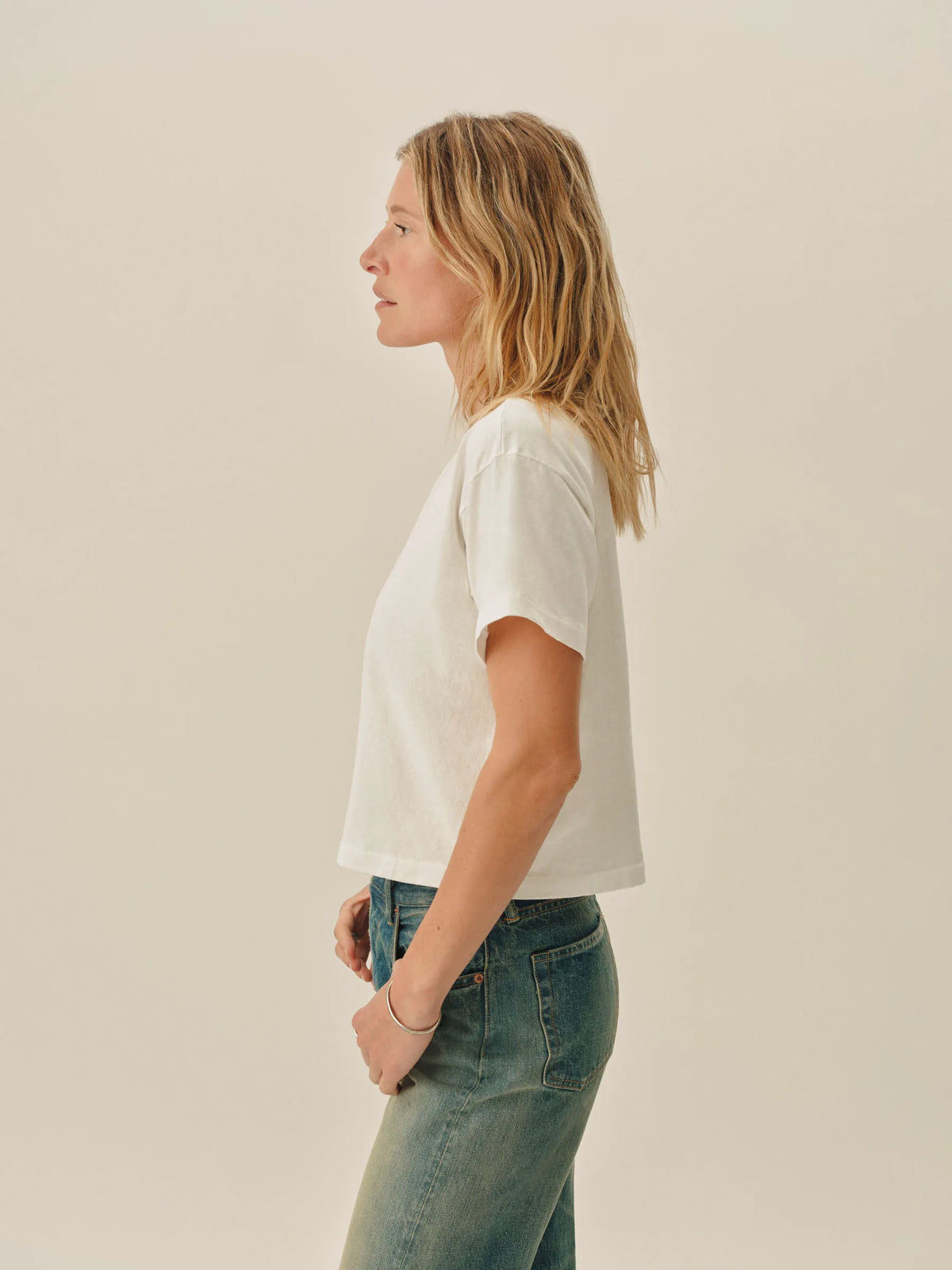 White Toughknit Boyfriend Crop V-Neck Tee