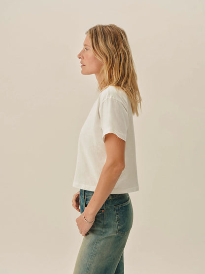 White Toughknit Boyfriend Crop V-Neck Tee