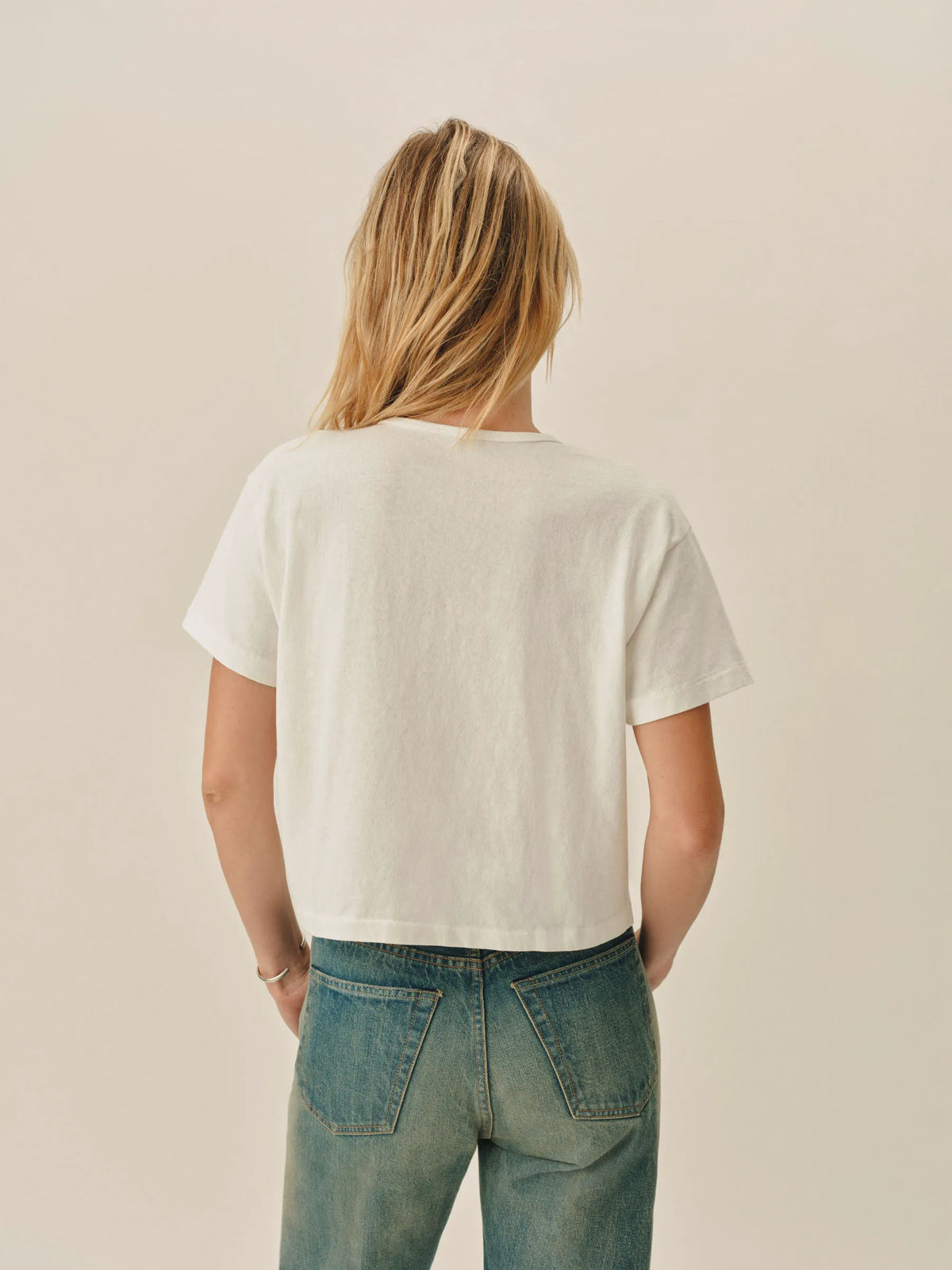 White Toughknit Boyfriend Crop V-Neck Tee