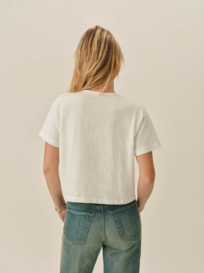 White Toughknit Boyfriend Crop V-Neck Tee