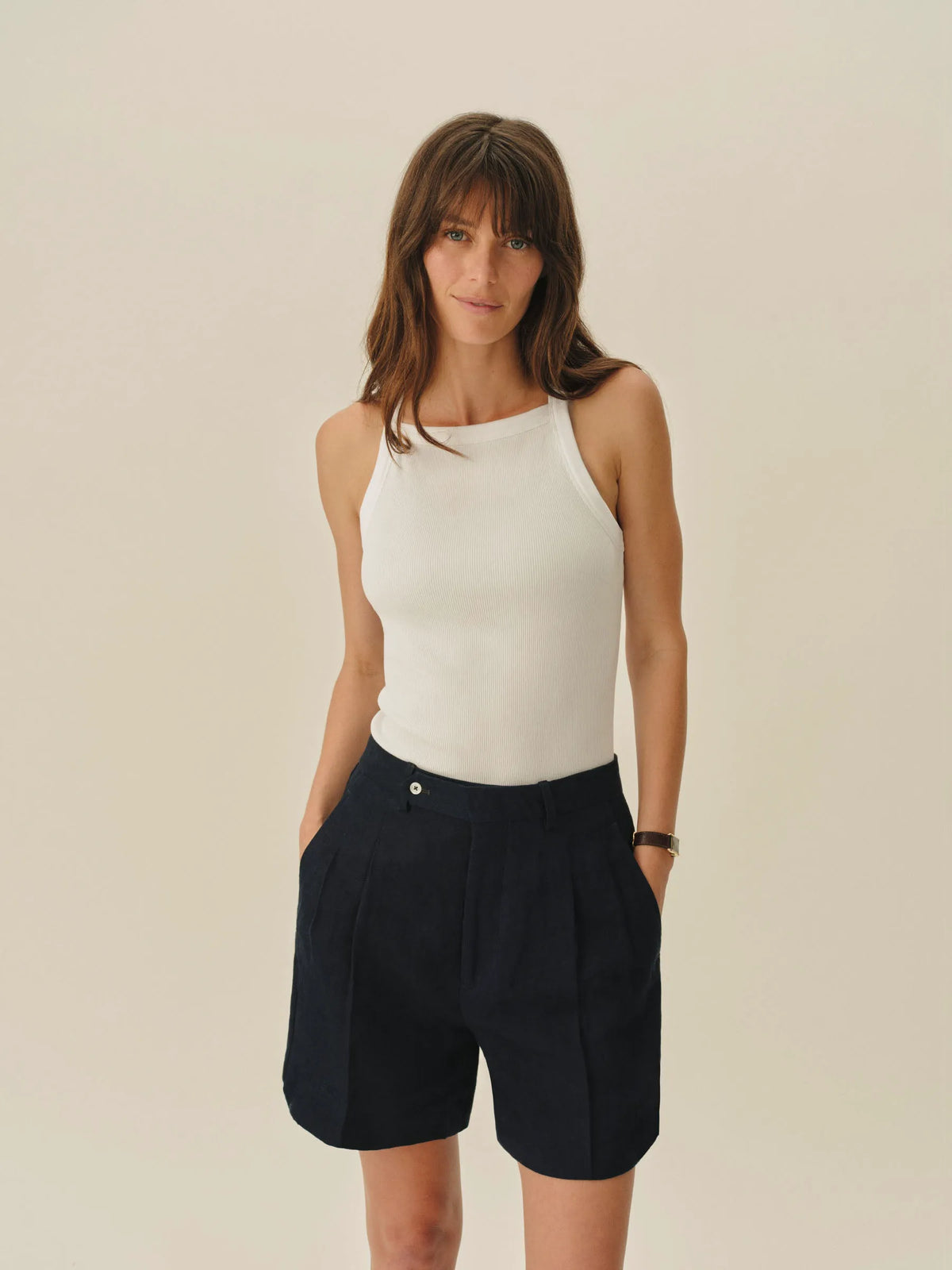 White Surplus Rib Square Neck Tank