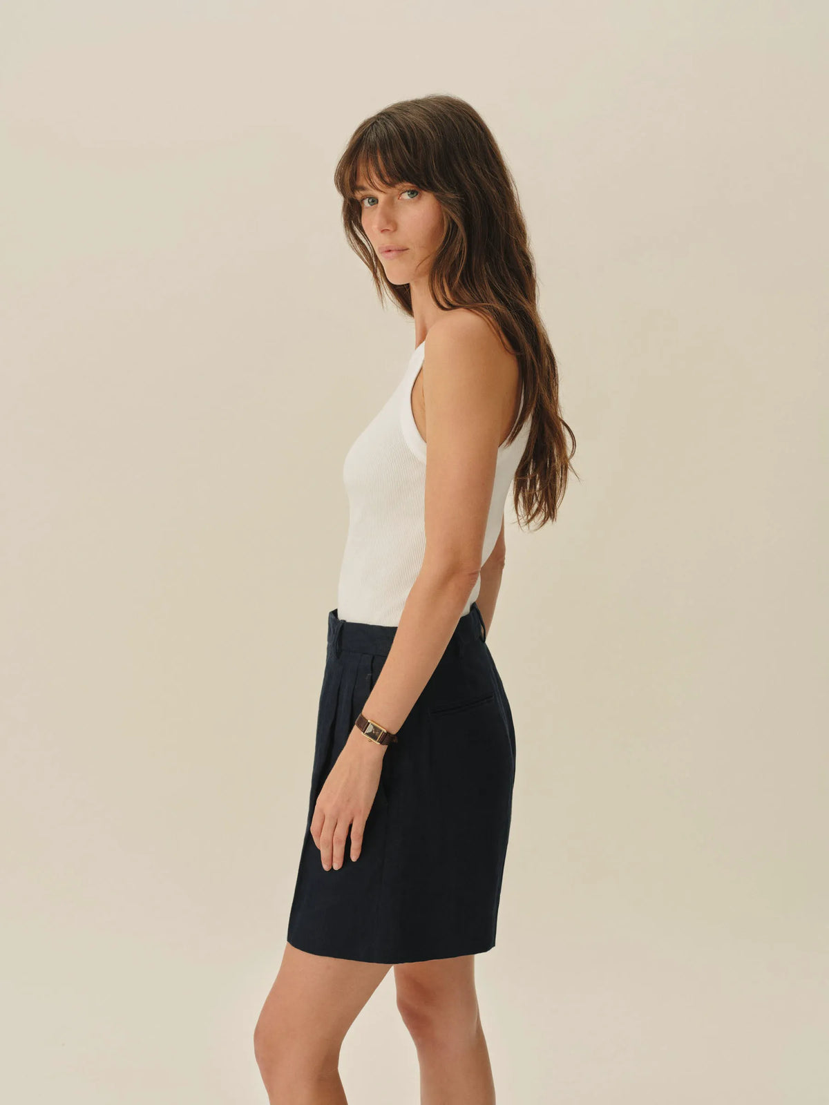 White Surplus Rib Square Neck Tank