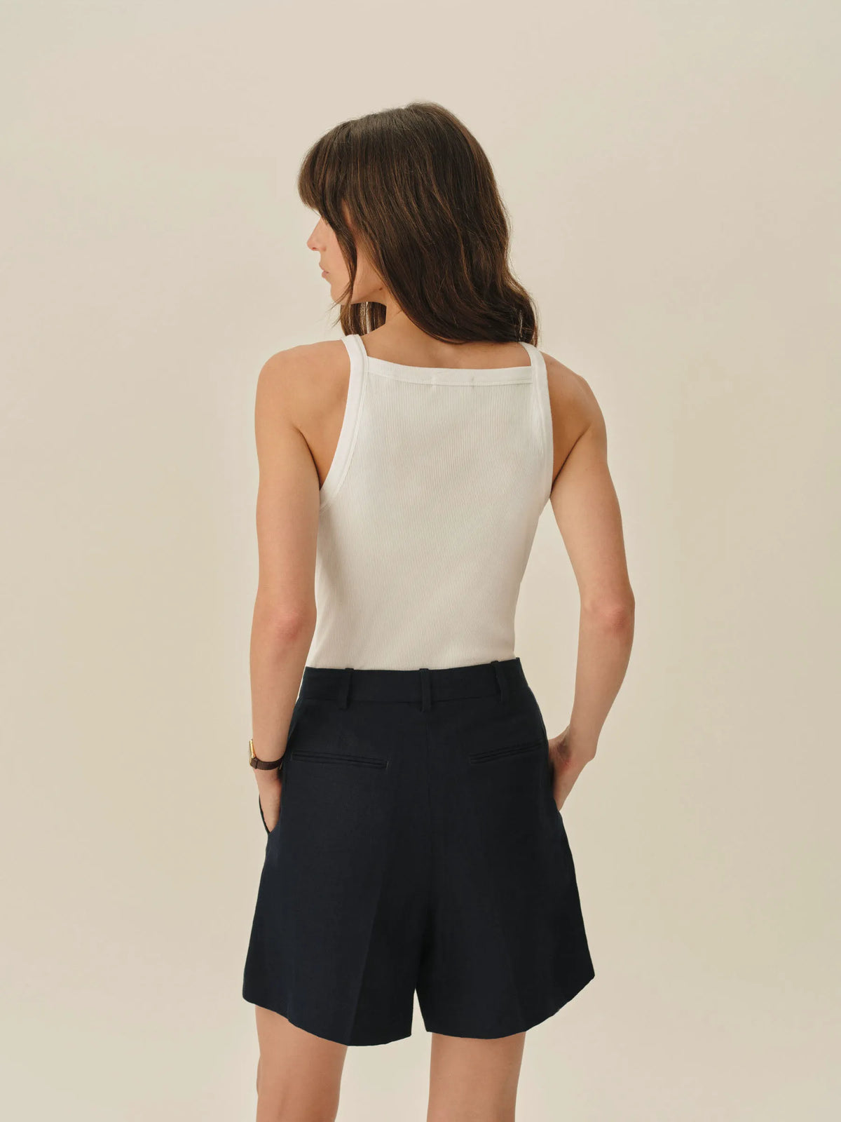 White Surplus Rib Square Neck Tank