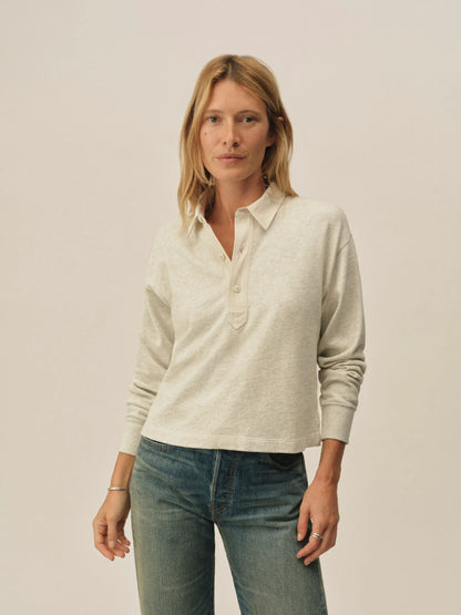 Heather Oat Field-Spec Boyfriend Crop Rugby Polo