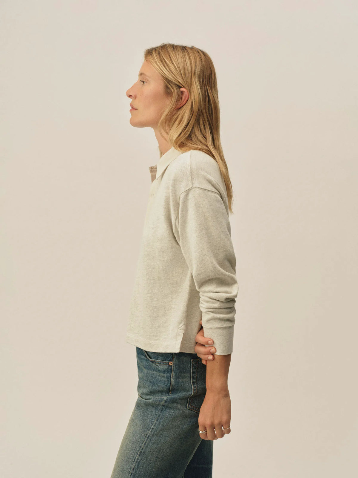Heather Oat Field-Spec Boyfriend Crop Rugby Polo