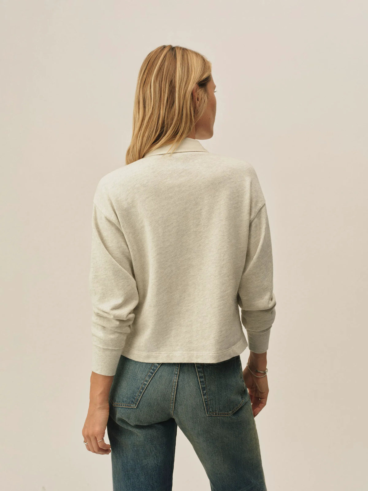 Heather Oat Field-Spec Boyfriend Crop Rugby Polo