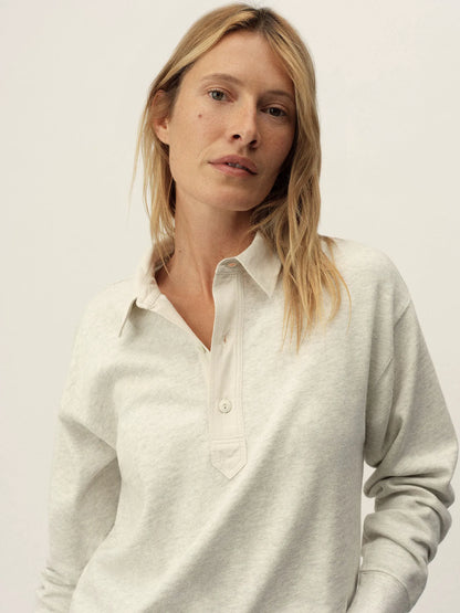 Heather Oat Field-Spec Boyfriend Crop Rugby Polo