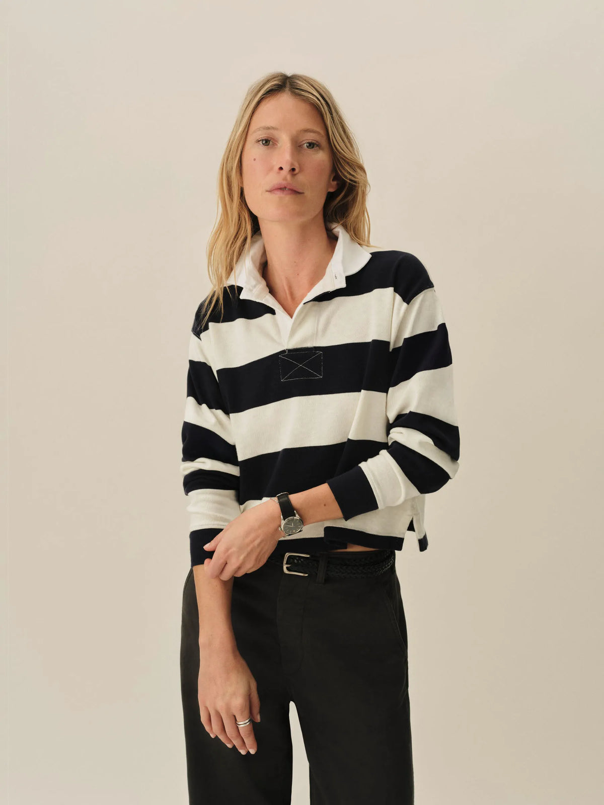 Natural / Navy Stripe Field-Spec Rugby Polo