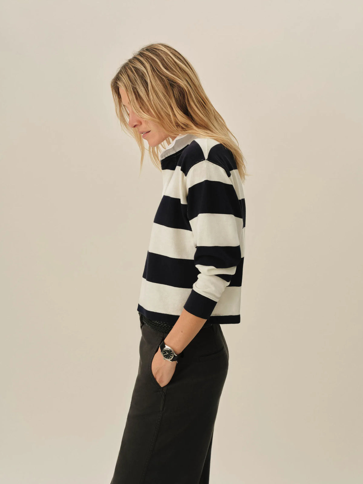 Natural / Navy Stripe Field-Spec Rugby Polo