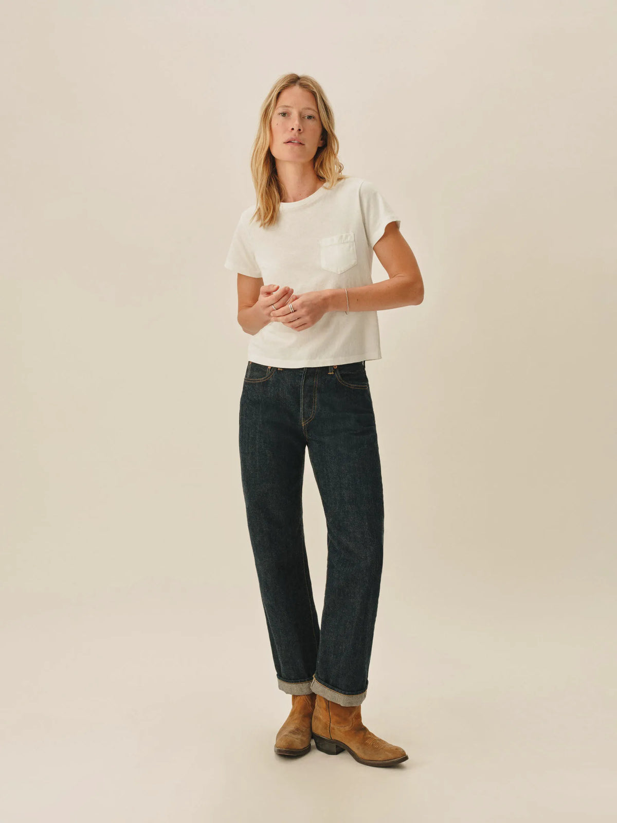 White Toughknit Shrunken Pocket Tee