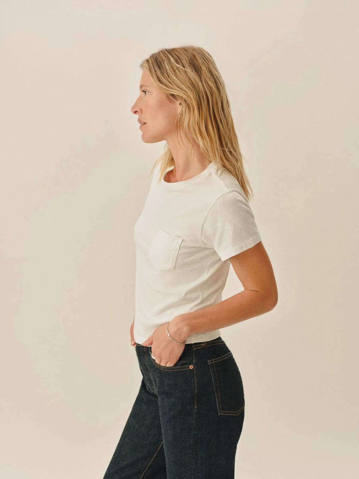 White Toughknit Shrunken Pocket Tee