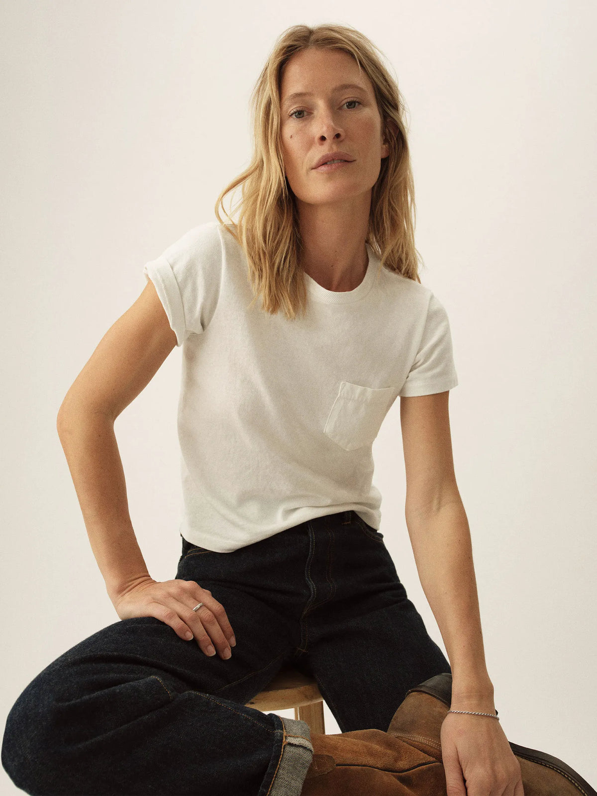 White Toughknit Shrunken Pocket Tee