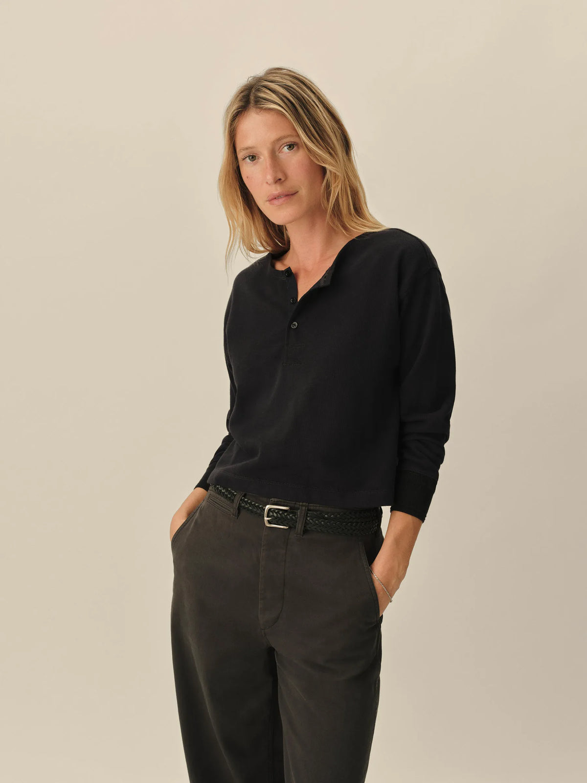 Dark Navy Field-Spec Boyfriend Crop Henley