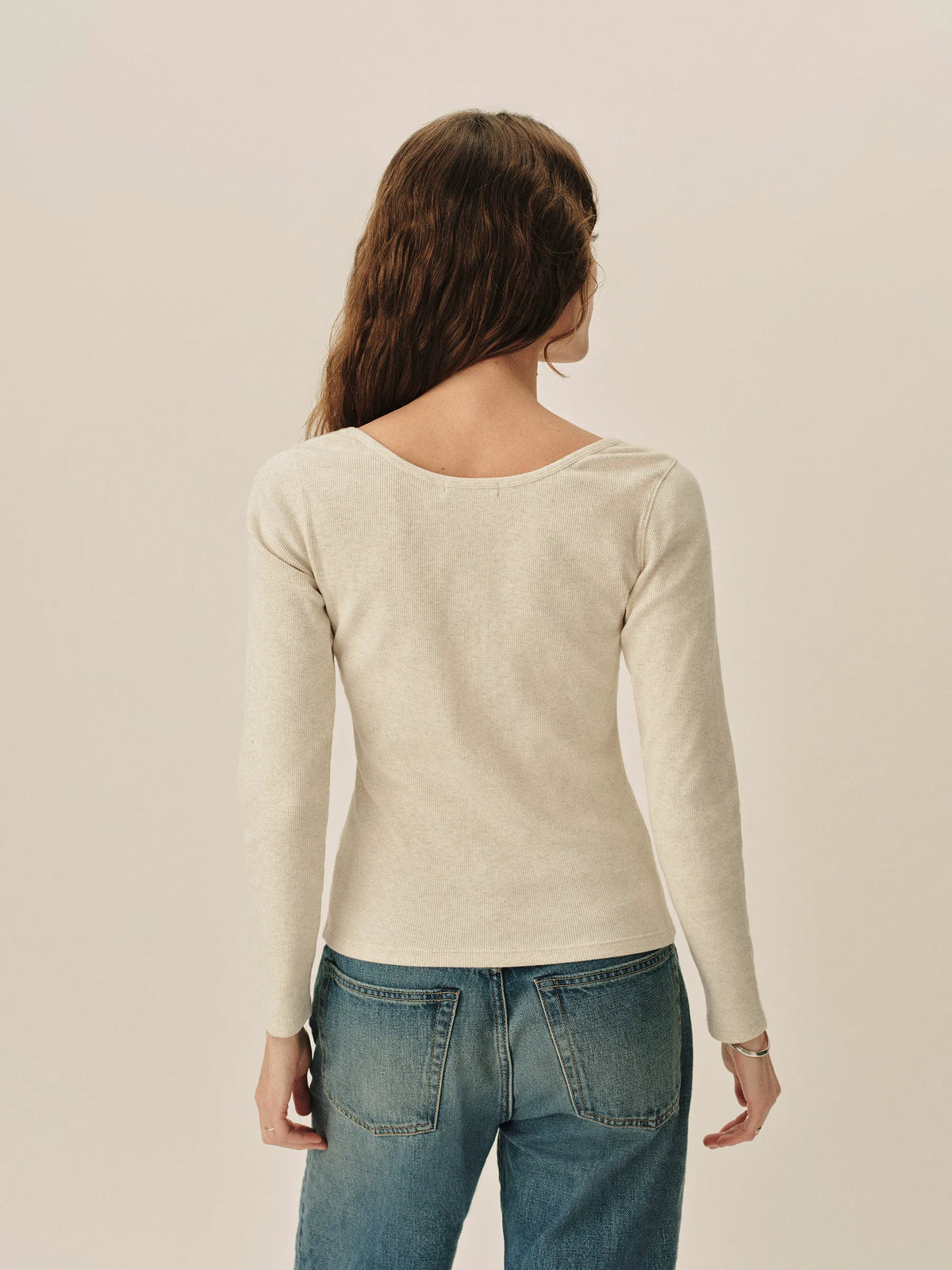 Oatmeal Heather Surplus Rib Scoop Neck Long Sleeve